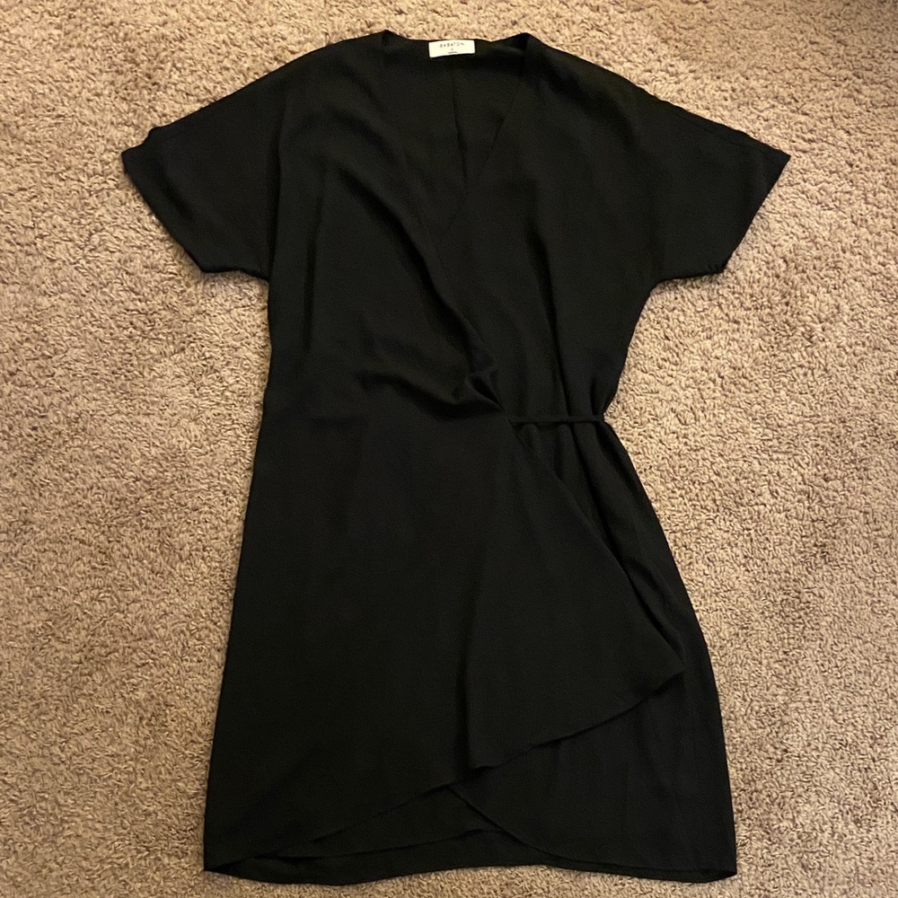 Babaton Black Short Sleeve Wrap Dress